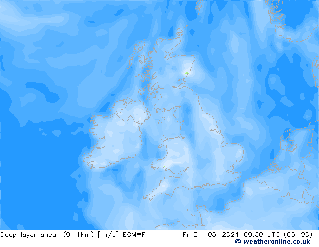 Deep layer shear (0-1km) ECMWF пт 31.05.2024 00 UTC