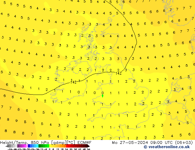 Height/Temp. 850 hPa ECMWF Mo 27.05.2024 09 UTC