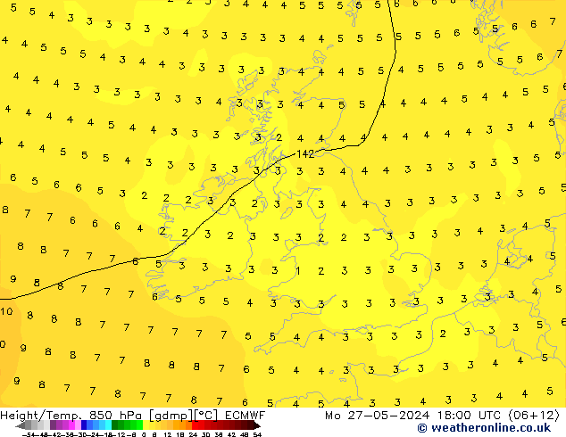 Géop./Temp. 850 hPa ECMWF lun 27.05.2024 18 UTC