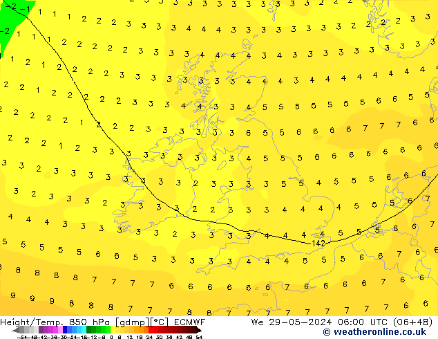 Z500/Rain (+SLP)/Z850 ECMWF mer 29.05.2024 06 UTC