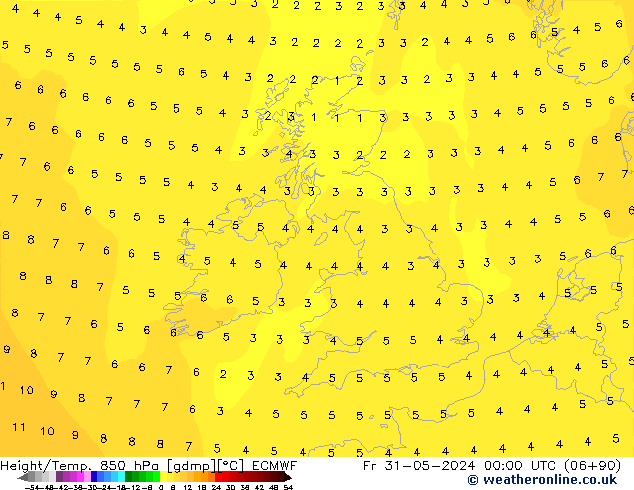 Height/Temp. 850 гПа ECMWF пт 31.05.2024 00 UTC