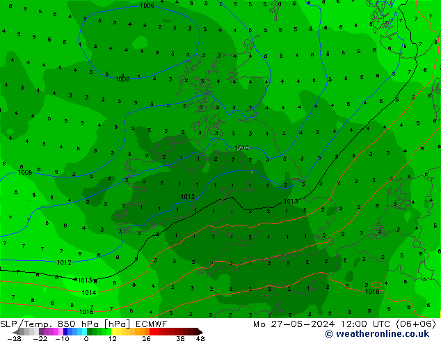 SLP/Temp. 850 hPa ECMWF Mo 27.05.2024 12 UTC