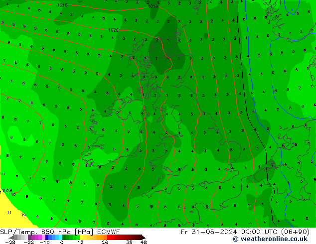 SLP/Temp. 850 hPa ECMWF Fr 31.05.2024 00 UTC