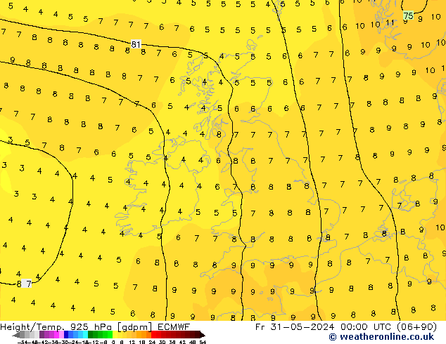 Height/Temp. 925 hPa ECMWF Fr 31.05.2024 00 UTC