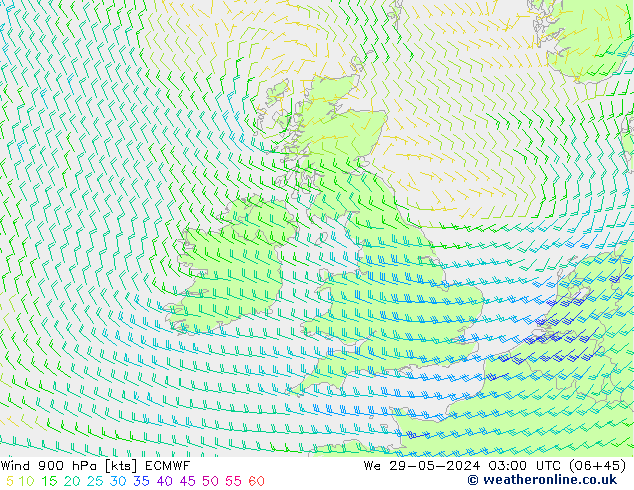 Wind 900 hPa ECMWF We 29.05.2024 03 UTC