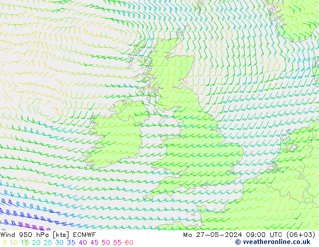 Wind 950 hPa ECMWF Mo 27.05.2024 09 UTC