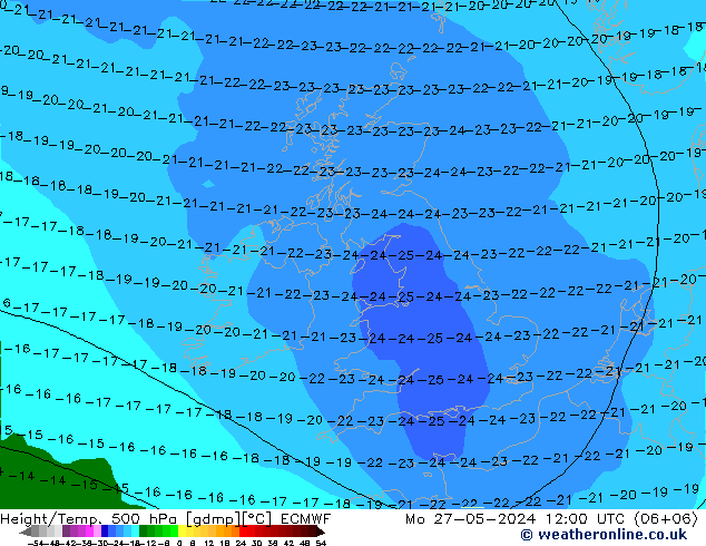 Z500/Rain (+SLP)/Z850 ECMWF Mo 27.05.2024 12 UTC