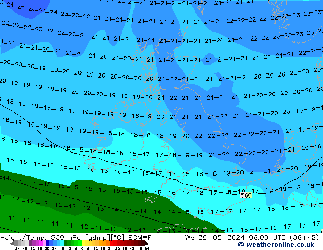 Z500/Rain (+SLP)/Z850 ECMWF mer 29.05.2024 06 UTC