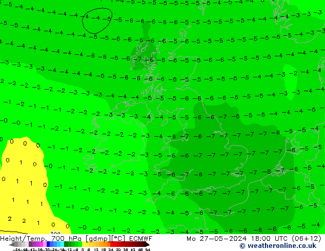 Height/Temp. 700 hPa ECMWF Seg 27.05.2024 18 UTC