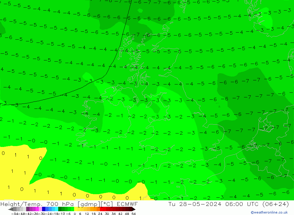 Géop./Temp. 700 hPa ECMWF mar 28.05.2024 06 UTC