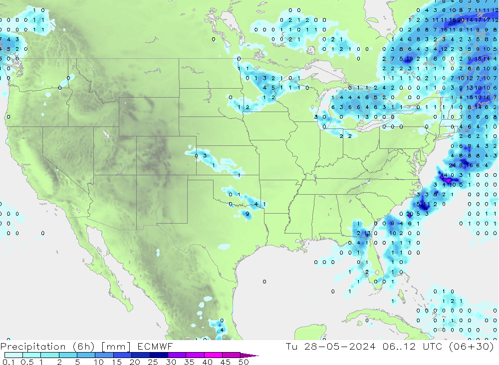 Z500/Rain (+SLP)/Z850 ECMWF Út 28.05.2024 12 UTC