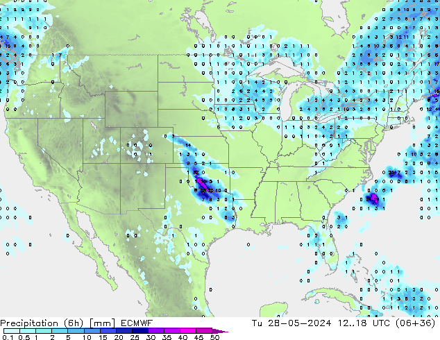 Z500/Rain (+SLP)/Z850 ECMWF wto. 28.05.2024 18 UTC