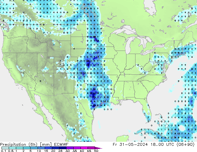 Precipitazione (6h) ECMWF ven 31.05.2024 00 UTC