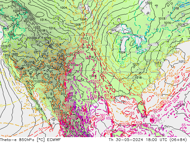 Theta-e 850hPa ECMWF jeu 30.05.2024 18 UTC