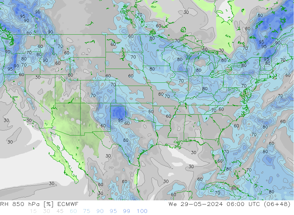 RH 850 hPa ECMWF  29.05.2024 06 UTC