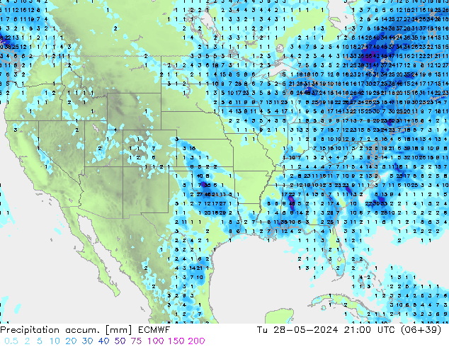 Precipitation accum. ECMWF Ter 28.05.2024 21 UTC