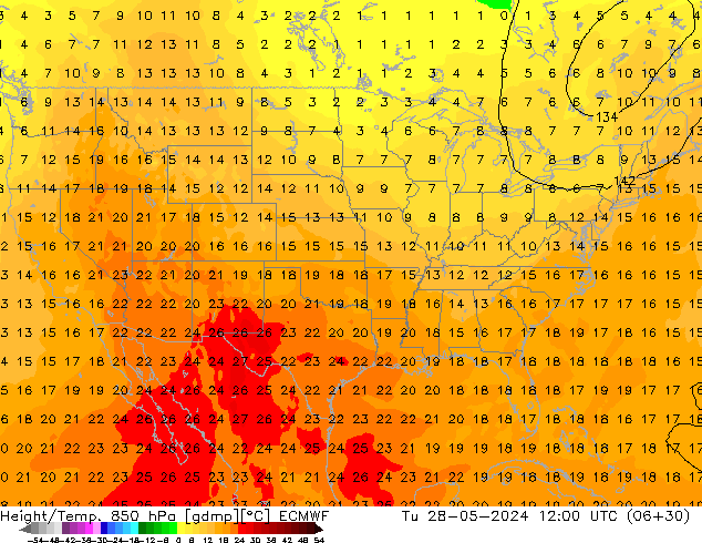 Z500/Rain (+SLP)/Z850 ECMWF Ter 28.05.2024 12 UTC