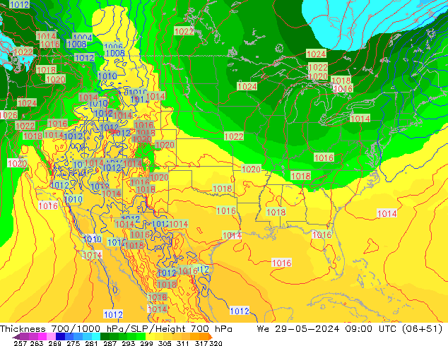 Thck 700-1000 hPa ECMWF We 29.05.2024 09 UTC