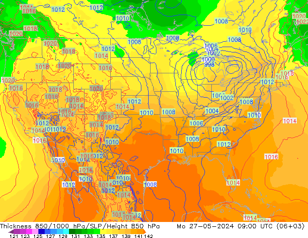 Thck 850-1000 hPa ECMWF lun 27.05.2024 09 UTC