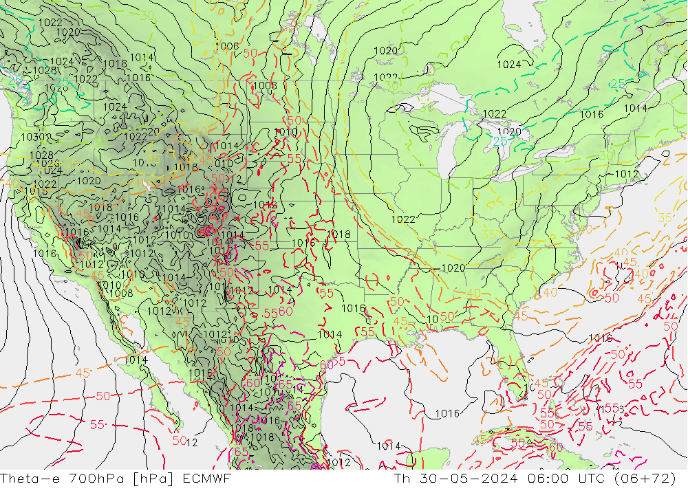 Theta-e 700hPa ECMWF  30.05.2024 06 UTC