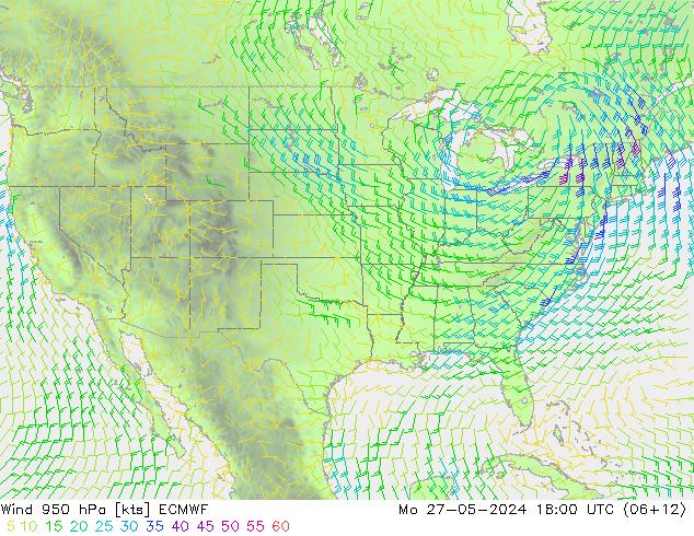 Vento 950 hPa ECMWF lun 27.05.2024 18 UTC