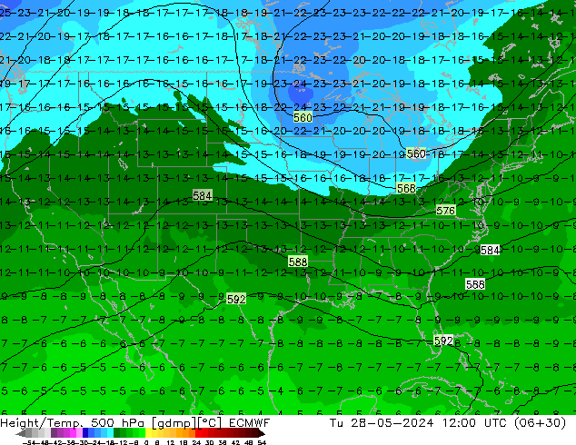 Z500/Rain (+SLP)/Z850 ECMWF Út 28.05.2024 12 UTC