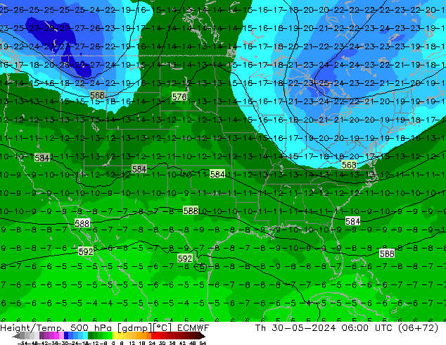 Z500/Rain (+SLP)/Z850 ECMWF Th 30.05.2024 06 UTC