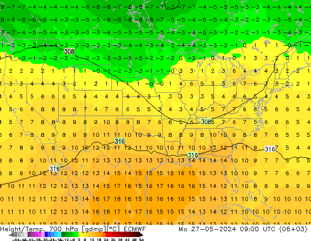 Hoogte/Temp. 700 hPa ECMWF ma 27.05.2024 09 UTC