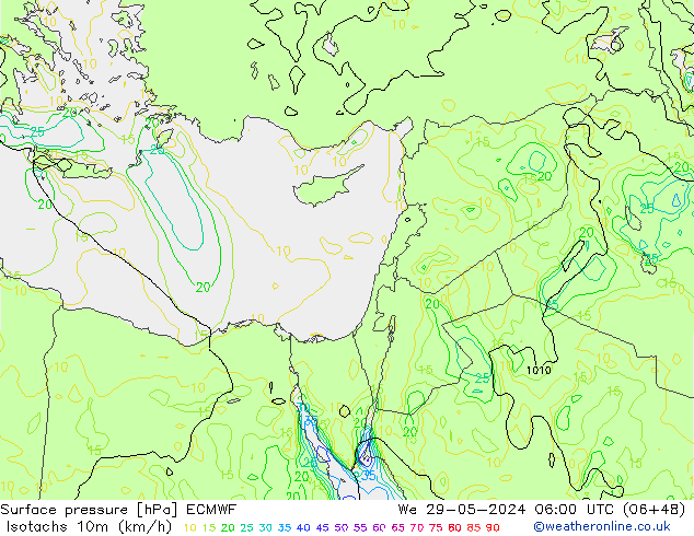 Isotachs (kph) ECMWF St 29.05.2024 06 UTC