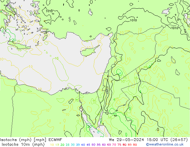 Isotachs (mph) ECMWF  29.05.2024 15 UTC