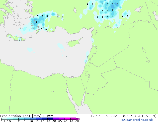 осадки (6h) ECMWF вт 28.05.2024 00 UTC