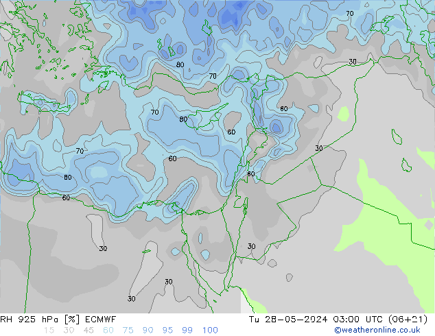 RH 925 hPa ECMWF Út 28.05.2024 03 UTC