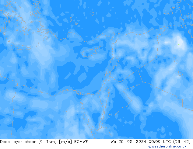 Deep layer shear (0-1km) ECMWF  29.05.2024 00 UTC