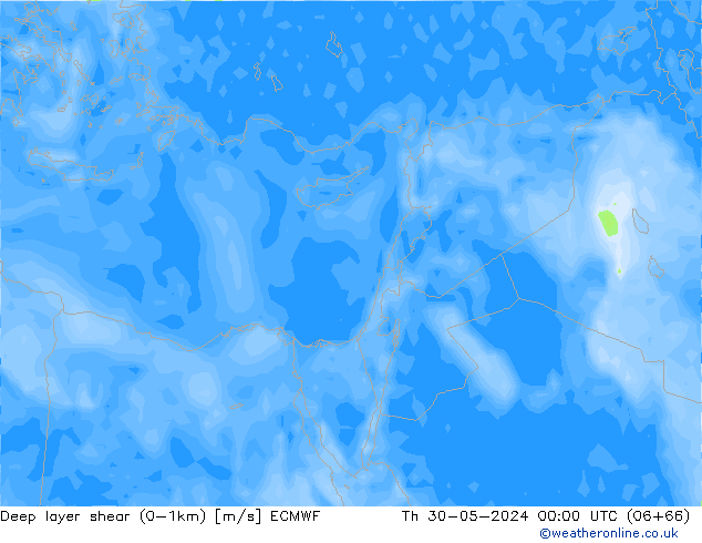 Deep layer shear (0-1km) ECMWF Qui 30.05.2024 00 UTC