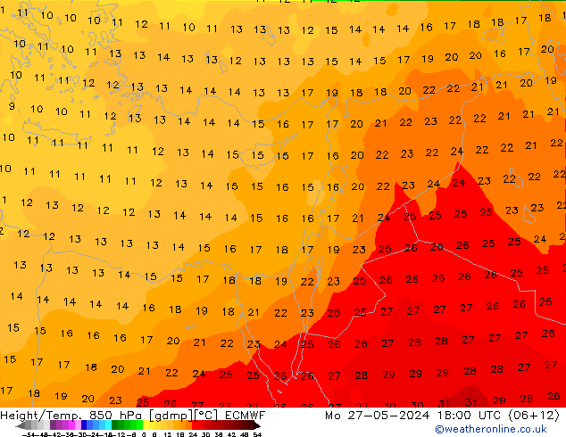 Height/Temp. 850 hPa ECMWF Po 27.05.2024 18 UTC