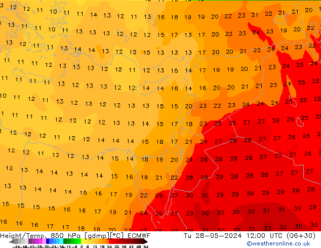 Z500/Rain (+SLP)/Z850 ECMWF Tu 28.05.2024 12 UTC