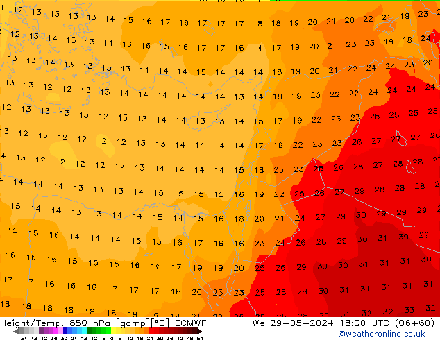 Height/Temp. 850 hPa ECMWF  29.05.2024 18 UTC