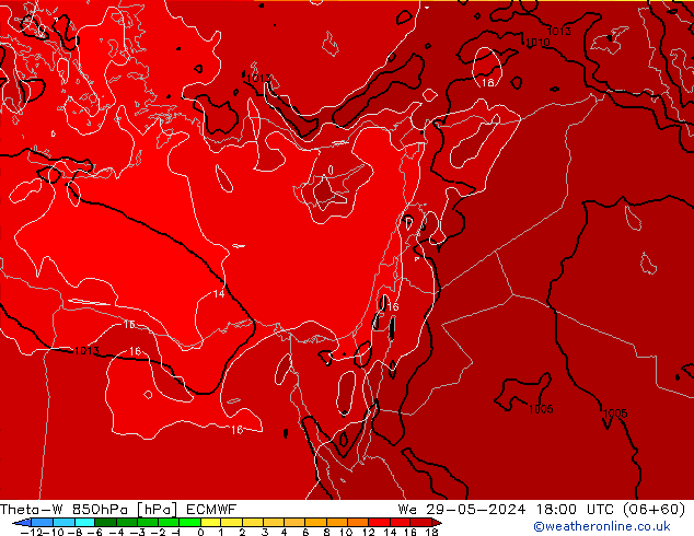 Theta-W 850hPa ECMWF  29.05.2024 18 UTC