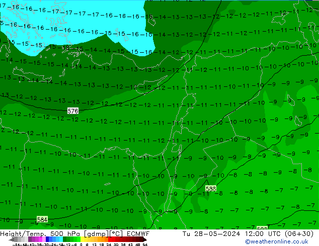 Z500/Rain (+SLP)/Z850 ECMWF вт 28.05.2024 12 UTC