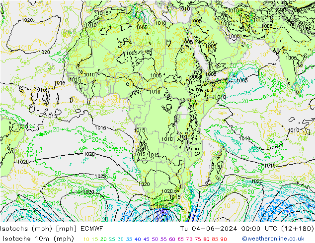 Isotachs (mph) ECMWF Tu 04.06.2024 00 UTC