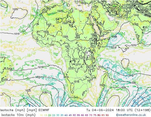 Isotachs (mph) ECMWF Tu 04.06.2024 18 UTC