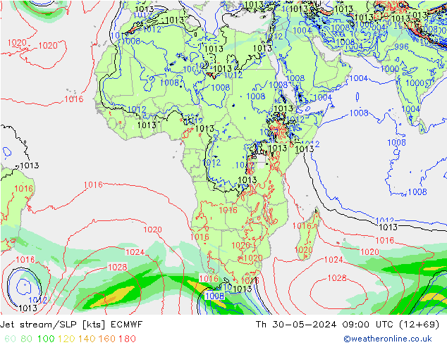 Prąd strumieniowy ECMWF czw. 30.05.2024 09 UTC