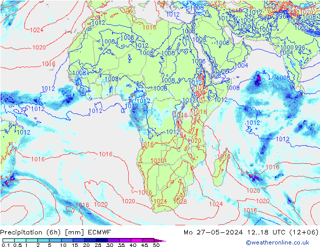 Precipitação (6h) ECMWF Seg 27.05.2024 18 UTC