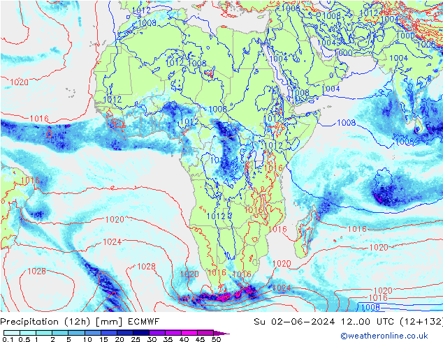 Yağış (12h) ECMWF Paz 02.06.2024 00 UTC