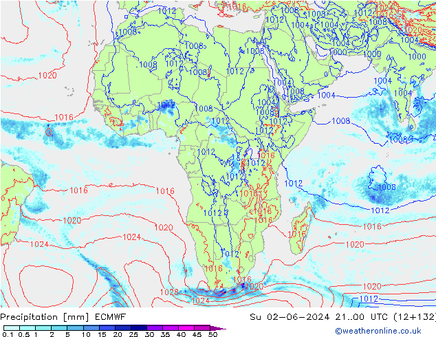 Srážky ECMWF Ne 02.06.2024 00 UTC