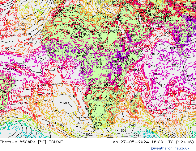 Theta-e 850гПа ECMWF пн 27.05.2024 18 UTC