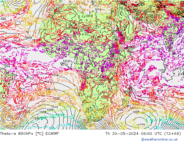 Theta-e 850hPa ECMWF Th 30.05.2024 06 UTC