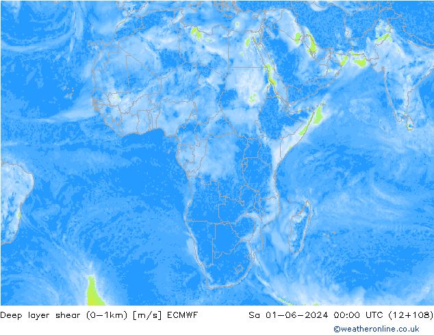Deep layer shear (0-1km) ECMWF sab 01.06.2024 00 UTC