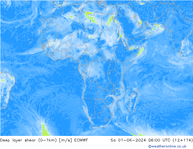 Deep layer shear (0-1km) ECMWF So 01.06.2024 06 UTC