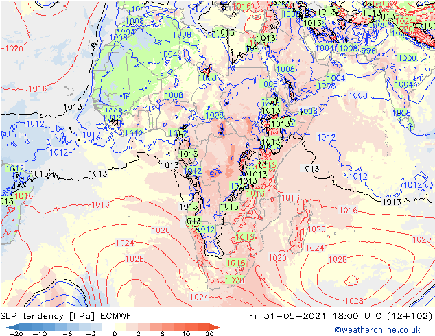 Druktendens (+/-) ECMWF vr 31.05.2024 18 UTC